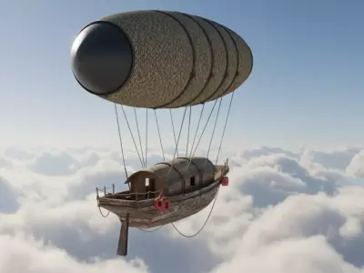 Airship  Vintage Flying Boat with Woven Balloon Low-poly 3D model