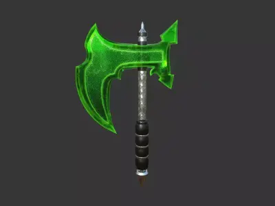 Medieval Battle Axe 04 Green Transparent - Fantasy Weaponry Low-poly 3D model