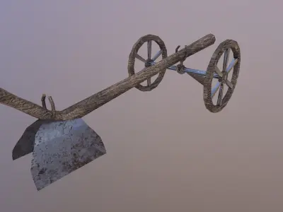 Low Poly Hoe wheeled cannon with antlers Low-poly 3D model