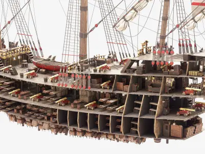 This 3D Galleon red  includes a fully detailed interior 04 3D model