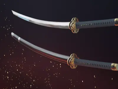 Katana swords flying in air - animation Low-poly 3D model