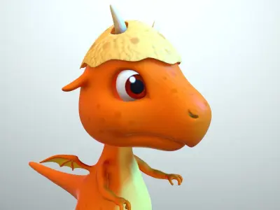 Cartoon baby dragon Low-poly 3D model