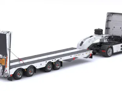 Electric Truck with Low Loader Trailer Dirty 3D model