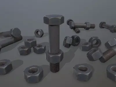 Bolts bolt and nut Low-poly 3D model 7
