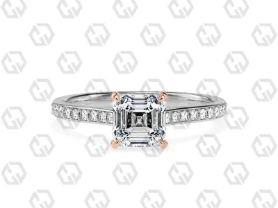 Ring 51 Asscher shape pave setting ring with gems 3D print model