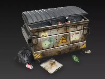 Industrial Rusty Garbage Dumpster with Trash Bags - PBR Low Poly Low-poly 3D model