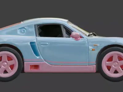 Pink and Blue Sports Coupe Toy Model Low-poly 3D model