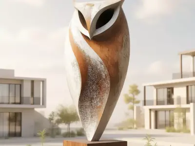 Abstract Owl Sculpture 3D Modern Metal Art Decorative Statue Low-poly 3D model
