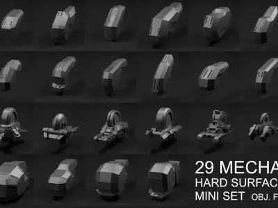 29 Mecha Hard Surface Kitbash Mini Set Low-poly 3D model