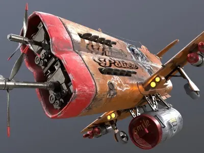  Stylized realistic brown airplane Low-poly 3D model