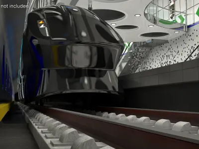 Futuristic Passenger Train on the Rails 3D model