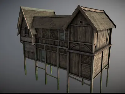 Medieval lake village - House 6 Low-poly 3D model