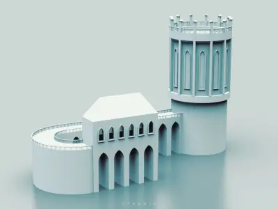 Medieval Watch Tower And Bridge Free low-poly 3D model
