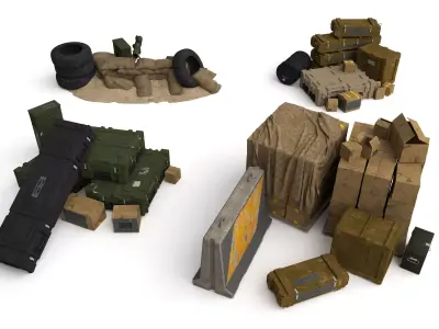 Military Props Pack  Sandbags Crates  Barricades  More Low-poly 3D model
