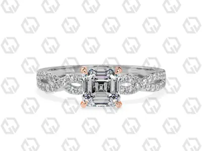 Ring 141 Asscher shape twisted shank pave set ring 3D print model
