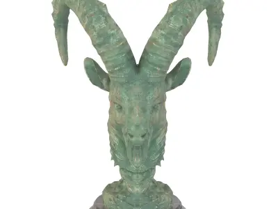 Goat bust rusted statue Low-poly 3D model