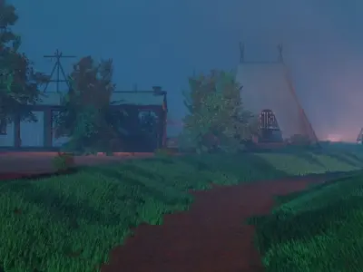 Misty Village At Dusk 3D model
