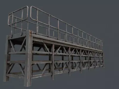 Modular Industrial Walkway Platform with Guardrails Low-poly 3D model