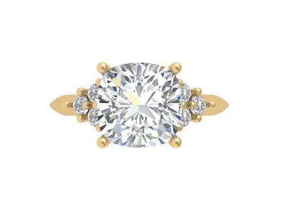 Cushion 3 Stone Bridal Ring 3D print model 3