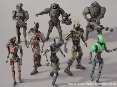 8 military and industrial high-quality robots collection 3D Model Pack