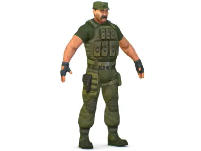 Military Soldier in Tactical Gear Combat Boots and Pistol  Low-poly 3D model