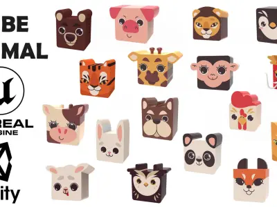 Cube Animal Pack Free low-poly 3D model