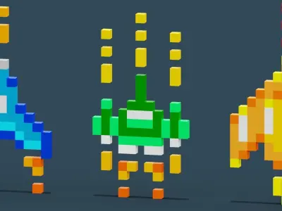 Pixel Spaceship Pack Low-poly 3D model