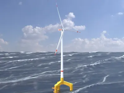 Wind turbine with Tripile Offshore Foundation E1 H-163 RD 172 m Low-poly 3D model