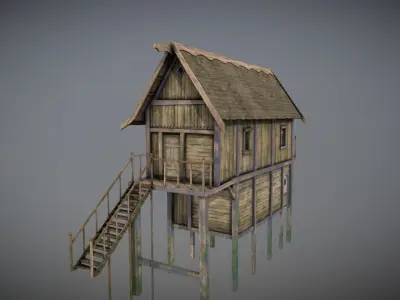 Medieval lake village - House 13 Low-poly 3D model