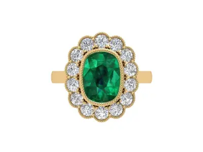 Cushion eith side stone Solitaire Ring 3D print model