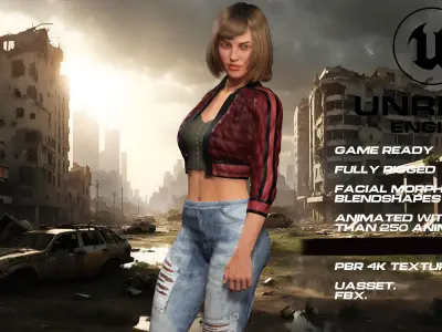Zombie Hunter full rigged - game ready - animated Low-poly 3D model 4