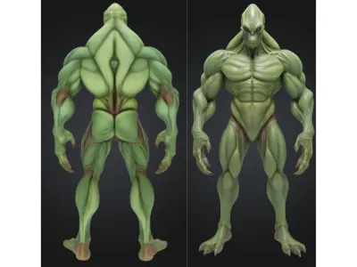 Alien Creature Organic Humanoid Monster for Sci-Fi Low-poly 3D model