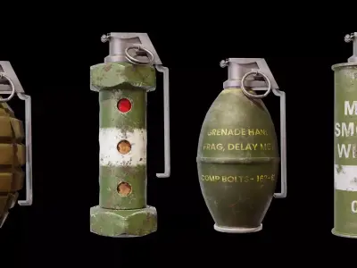 Military Grenades 3D Model Pack Game Ready PBR Assets  Low-poly 3D model