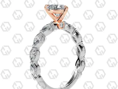 Ring 174 Heart Shape marquise on shanks with Gems 3D print model