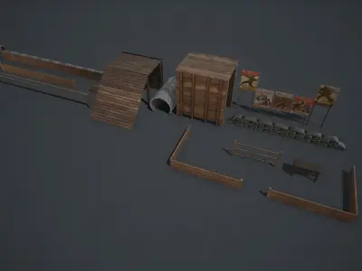 Military Training Camp Set Low-poly 3D model