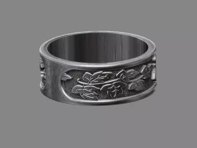 Floral Oak leaves wedding band ring 3D print model