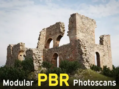 Modular Brick Stone Ruin Set Pbr Scan 3D model