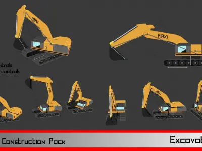 LowPoly Construction Vehicle Pack Low-poly 3D model