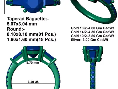 2carat Round And Bauggate Stone Engagement Ring 3D print model