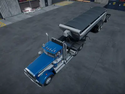 Semitruck with dump trailer unity asset Low-poly 3D model