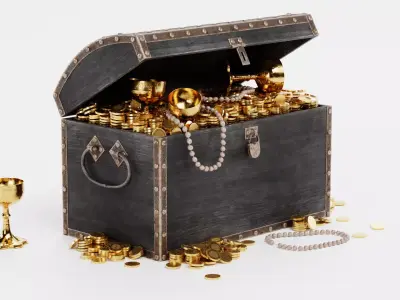 Treasure Chest V2 - Antique Box with Gold and Loot - Rigged 3D model
