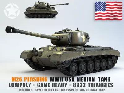 Low Poly M26 Pershing Medium Tank Low-poly 3D model