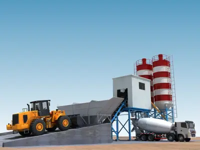 Cement mixing plant and mixer truck 3D model