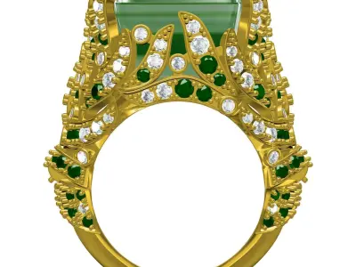 Antique Large Emerald Cut Diamond Cocktail Ring 3D print model