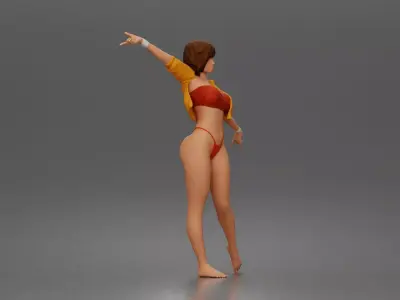Woman dances wearing crop top jacket bottoms barefoot 3D print model