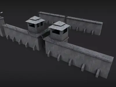Modular Security Fence Structures Low-poly 3D model