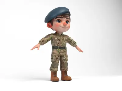 British soldier cartoon Low-poly 3D model
