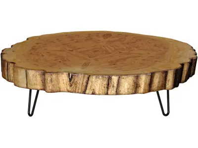Coffee table made solid wood slab split in Loft style Wood Round 3D model
