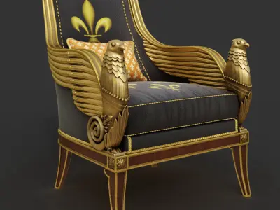 4 classic armchairs set 3D model