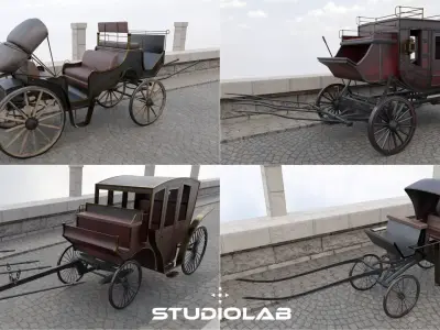 Victorian Horse Drawn Cart Carriage Collection 3D Model Pack